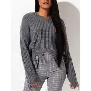 Cropped Knit Fringe Sweater